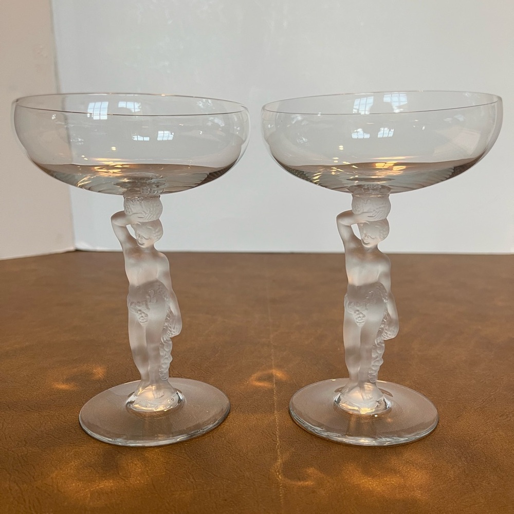 Rare Champagne Coupe Bayel Crystal Frosted Bacchus Bacchante France